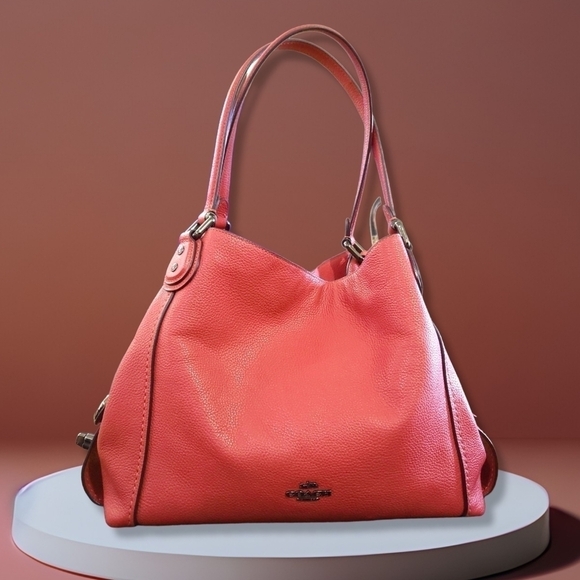 Coach Edie 31 Shoulder Bag Washed Red Leather Edie Turnlock Purse - Picture 4 of 12